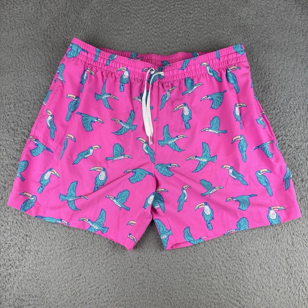 Chubbies Mens Pink Toucan Print Swim Trunks 5.5 Inch Inseam Size Xl Preppy Board